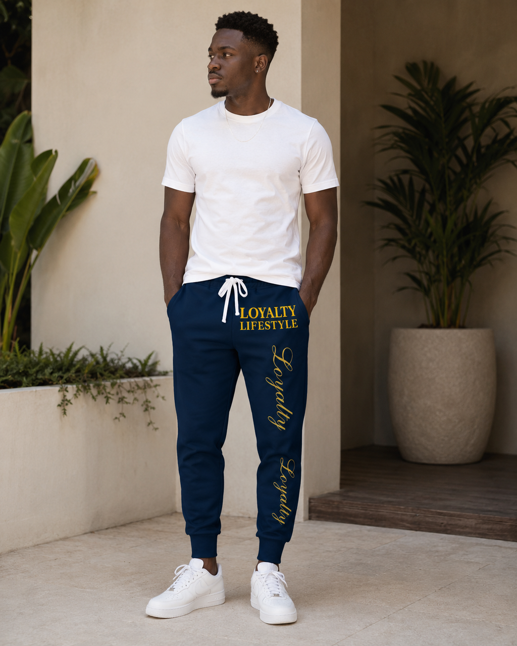 Loyalty Lifestyle Navy Joggers — Athletic Sweatpants with Gold "Loyalty" Script