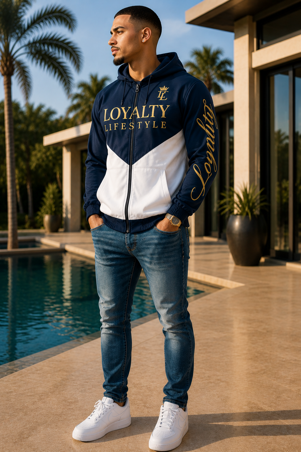 Loyalty Lifestyle Premium Zip Hoodie – Royal Blue & Gold