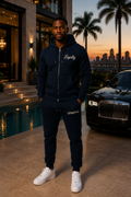 Loyalty Lifestyle Men’s Premium Diamond-Pattern Tracksuit (Navy)